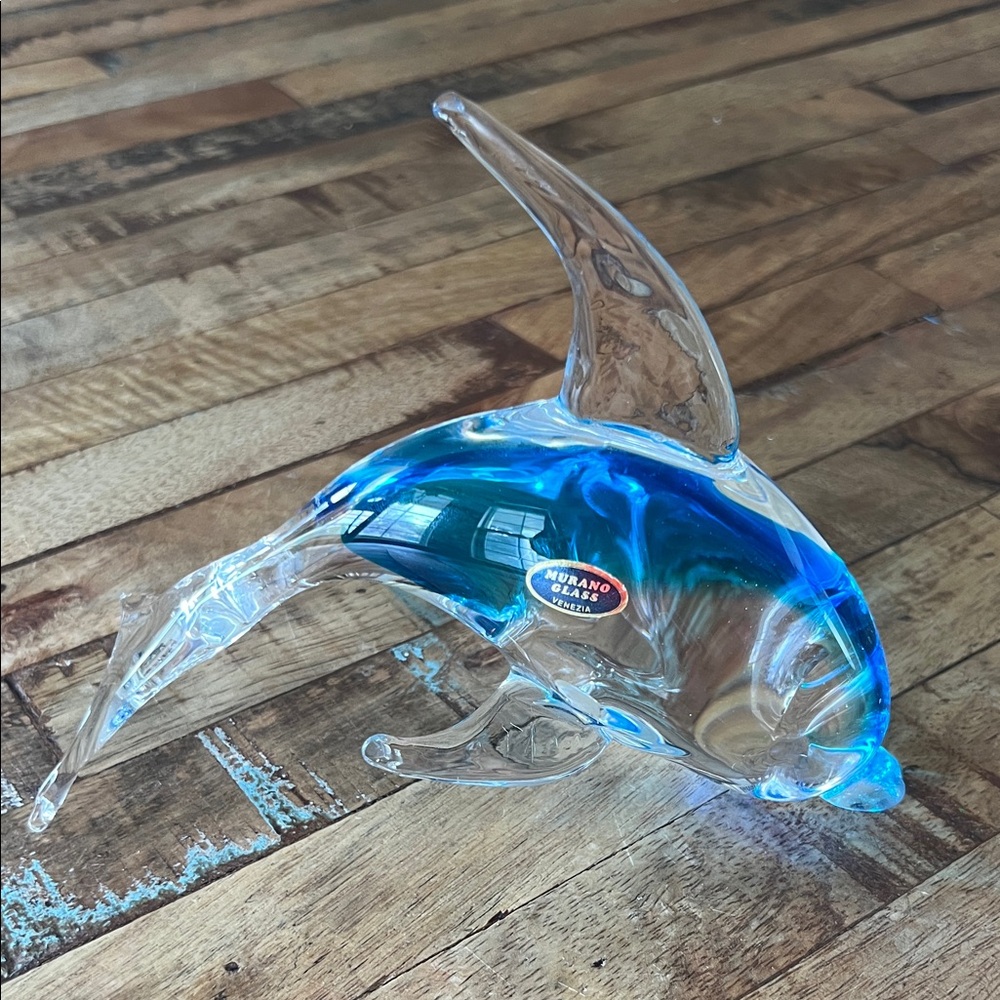 Murano Crystal Blue Dolphin Sculpture